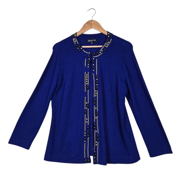 Jones New York Collection Beaded Knit Cardigan sz M Blue Long Sleeve - Picture 1 of 12